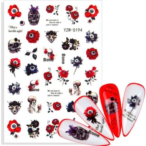 1 Sheet Back Glue Nail Art Stickers Rose Skull Bones Designs Decal For Nails DIY Manicure Adhesive Sticker