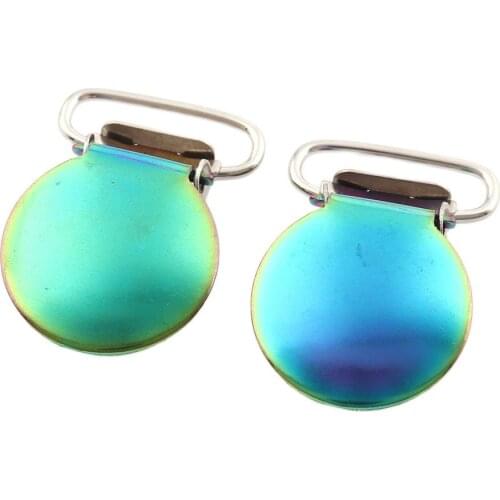 10pcs/lot 35*20mm DIY Rainbow Metal Round Suspender Braces Clips Holder Plastic Teeth Metal Pacifier Clips Suspender Accessory