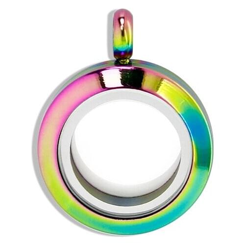 20mm Floating Charms Rainbow Color Stainless Steel Twist Screw Closure Plain Glass Locket Jewelry Pendant Medallion For Women