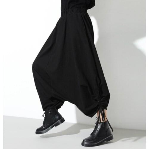 2020 Baggy Casual Pants Women Hip Hop Gothic Black Japan Long Pants Unisex Men Lantern Plus Size Loose Trousers Side Drawstring