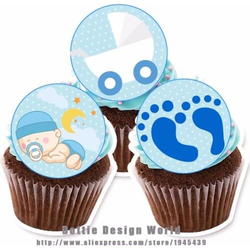 24 Boy Baby Shower Edible Cake Topper Wafer Rice Paper Cake Cupcake Cookie Topper Decoration Birthday Baby Shower Cake Supply