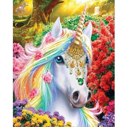 FIYO Diamond Embroidery 5D Diamond Painting Cross Stitch Horse Colored Unicorn Picture of Rhinestones Home Decor Christmas Gifts