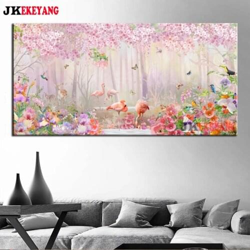 Large 5D Diy Diamond Painting Flamingo and flowers Diamond Mosaic Rhinestone Diamond Embroidery Cross stitch Y4436
