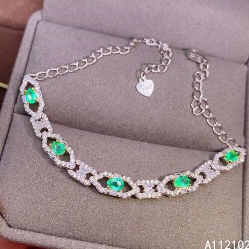 KJJEAXCMY fine jewelry S925 sterling silver inlaid natural Emerald Girl new trendy hand Bracelet Support test with box