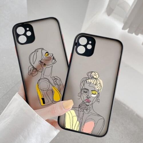 Line Design Pattern Girl Phone Case For iPhone 11 12 Pro Max 6s 7 8 Plus X XR XS MAX SE 2020 Shell Camera Protection Hard Cover