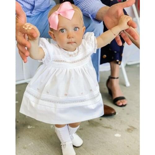 Children Spanish Dresses Hand Made Embroidered Flowers Lace Baby Girl Frock Kids Cotton White Baptism Dress Outfit Birthday Robe