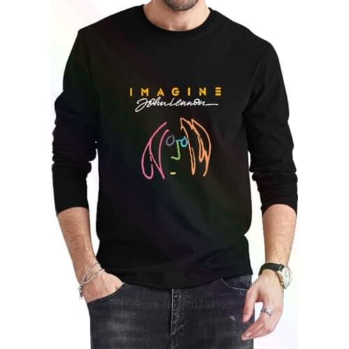 John Lennon Imagine Logo Classic Black T-Shirt 2021 Newest Summer Mens Long Sleeve Popular Tees Shirt Tops Novel Unisex