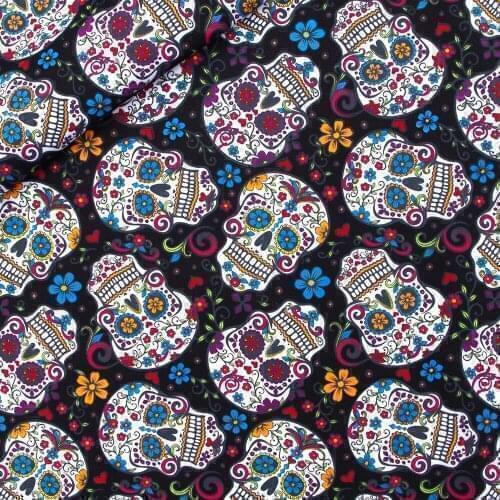 110cmx100cm Cotton Woven Fabric for textile, pathwork, cloth - Skull and flower