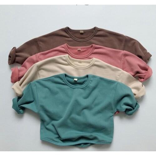 Korean Style Autumn Spring Baby Girls Boys Cotton Long Sleeve Solid Color T-shirt Kids Clothes Children Pullover Tops