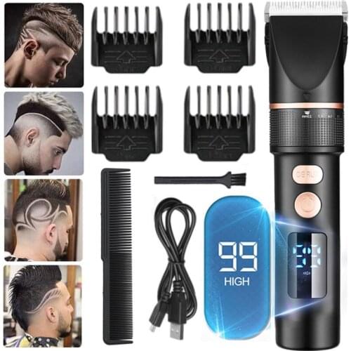 Hair Clippers for Men Cordless Close Cutting T-Blade Professional Full Metal Hair Cutting Beard Clipper Set with LED Grooming