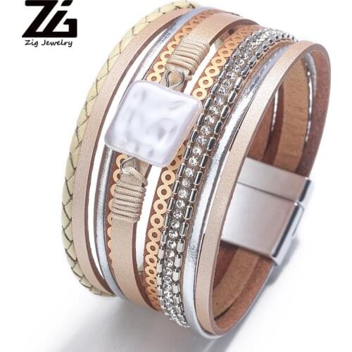 ZG Fashion Leather Bracelet Bangle Vintage Charm Pendant Bracelets For Women Jewelry Bransoletki Damskie