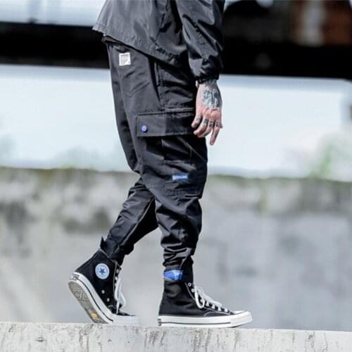 Outdoor 2021 spring autumn elastic waist loose embroidery multi pocket sport hiking camping tactical cargo teenager pants men