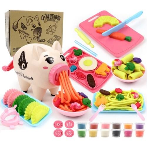 DIY Nontoxic Clay Pretend Play Cartoon Dough Toys Noodles Maker Ice Cream Machine Clay Mold Tool Set Creative 3D Mud Handmade