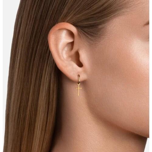 New Minimalist Punk Ear Jewelry Women Stainless Steel Metal Cross Drop Earrings Fashion Party Gift Long Earring