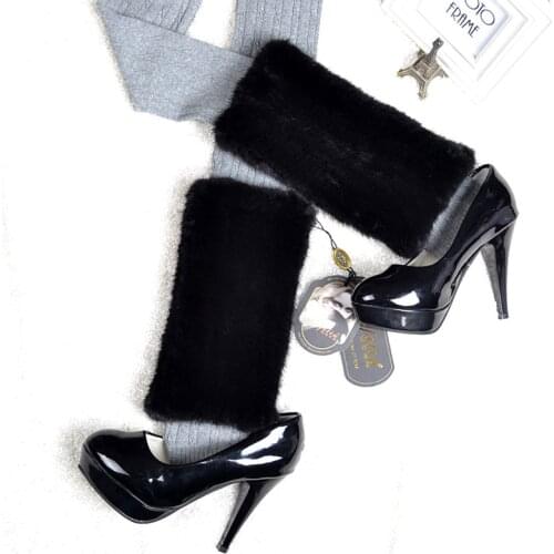 Autumn and winter new natural mink fur leg sock with thickened warm fur knitting high elastic leg protection short boot cover