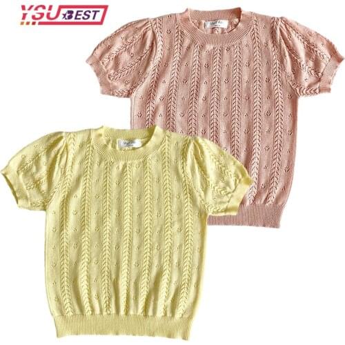 Autumn Clothes Knitted Pullover Toddler Baby Girl Casual Knited Soft Short Sleeves Shirt Kid Girls Solid Hollow Breathable Tops