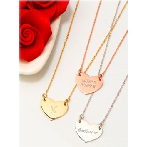 Stainless Steel Heart Shape Personalization Disc mantra Necklace can engraved memerial photo name date as special Gift 50pcs/lot