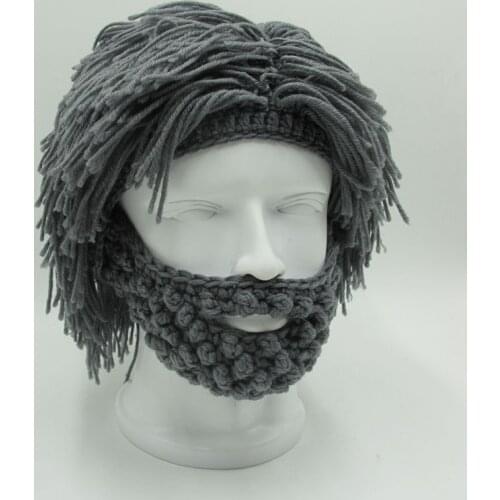 Wig Beard Hat Hobo Mad Scientist Caveman Handmade Knit Warm Winter Cap Men Women Halloween Gifts Funny Party Beanies 5 Colours