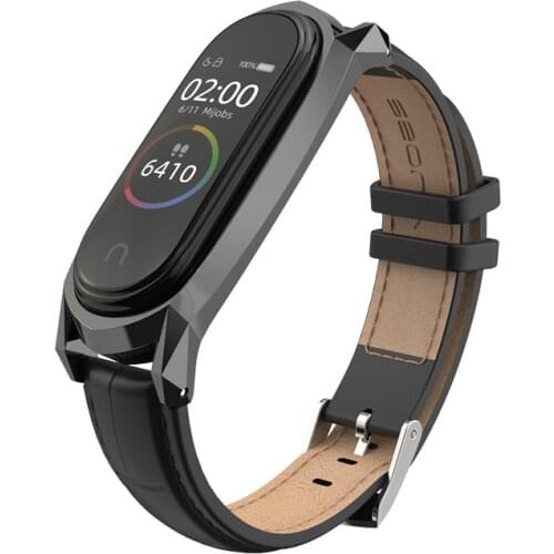 For Xiaomi Mi Band 6/5/4/3 Watchband Black/Brown/Blue Genuine Leather Wristband With Frame Smartwatch Replacement Bracelet Strap