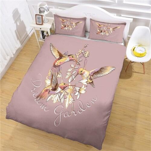 Luxury Bedding Sheet Pink Imitation Embroidery Flowers Birds Comforter Duvet Cover Set Full Size Pillowcase Home Quality Printed