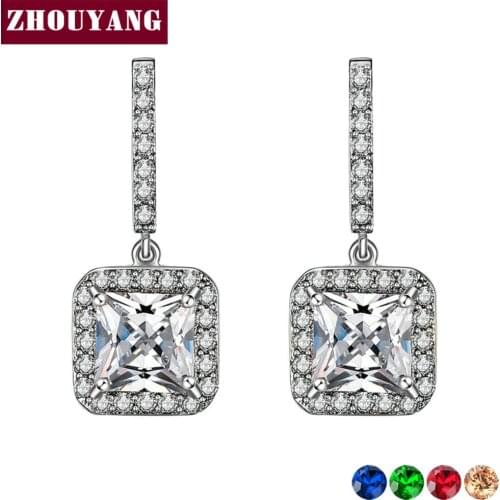 ZHOUYANG Drop Earring For Women Classic Design Silver Color Cubic Zirconia Wedding Party Fashion Jewelry Gift ZYE837