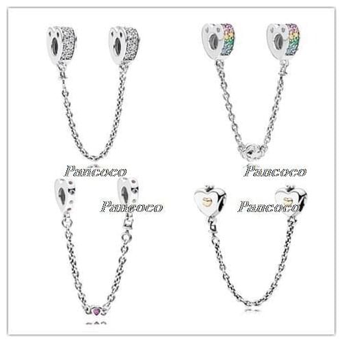 925 Sterling Silver Charm Multi-colour Arcs Of Love With Crystal Safety Chain Bead Fit Pandora Bracelet Diy Jewelry