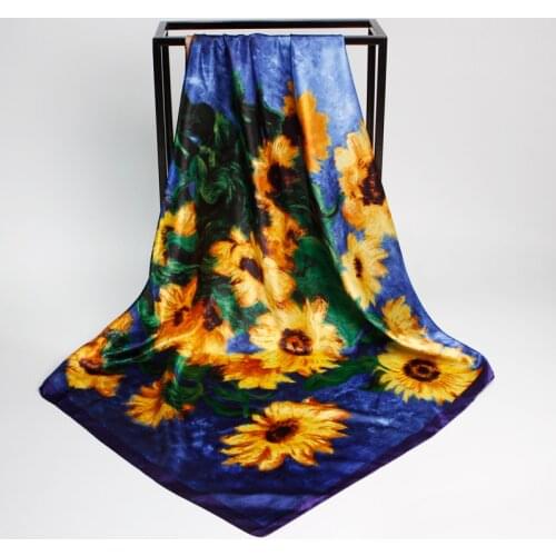 Silk Scarf Women Sunflower Print Satin Head Scarfs Female Sqaure Shawl Scarves For Women Headscarf Ladies 90*90cm 2018 Fashion