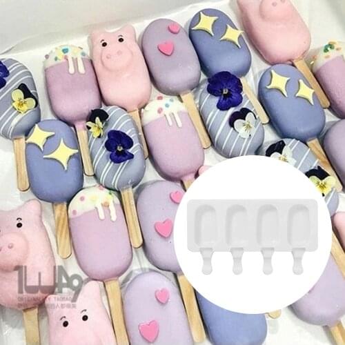 4 Hole Silicone Ice Cream Mold Popsicle Molds DIY Homemade Dessert Freezer Fruit Juice Ice Pop Maker Mould