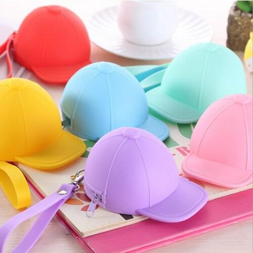 Silicone ladies coin purse cute baseball cap coin box zipper girl USB cable earphone storage bag silicone hat coin purse