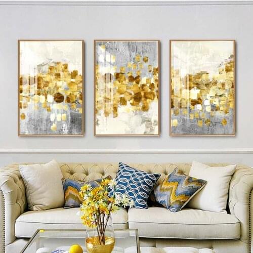 Nordic Abstract Golden Foil Canvas Painting Modern Grey Gold Wall Art Posters and Prints Pictures For Living Room Home Decor