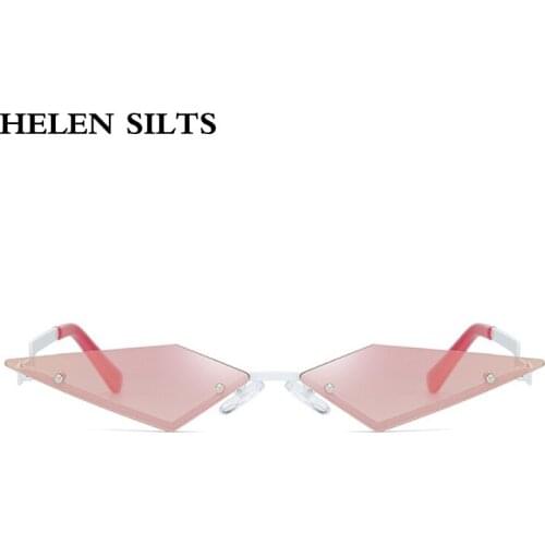 Cat eye Rimless Sunglasses Women Fashion Small Metal Mirror Sun glasses For Female Pink Colorful Shade Eyewear UV400 gafas Glass