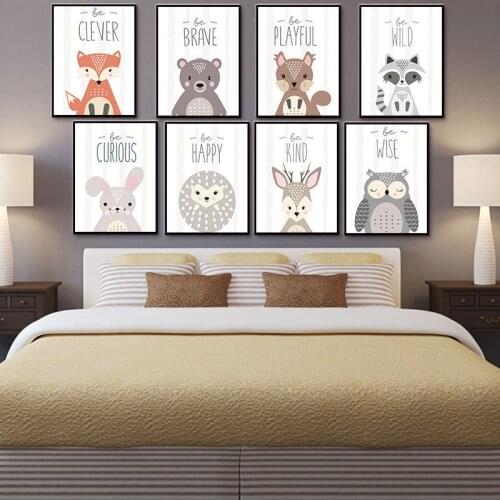 Ins-Style Modern Simple Cartoon Animal Decorative Painting Childrens Room Bedroom Wall Oil Paintings Canvas Wall Art Nursery