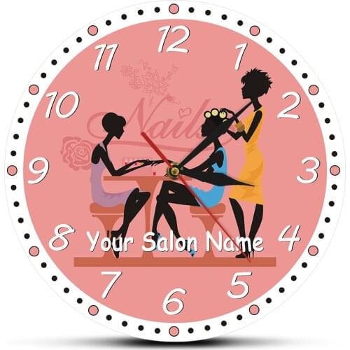Custom Hair Salon Name Modern Wall Clock Nail Studio Barber Shop Wall Sign Manicure Personalized Name Decorative Wall Watch