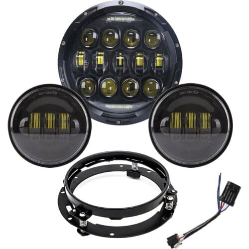 7" Inch 75W Motor LED Headlight with 4.5 Inch Fog Passing Light Motorcycle Headlamp Set For Electra Glide Softail Touring