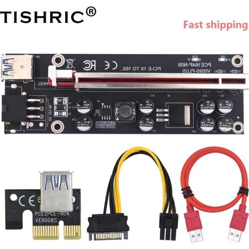 TISHRIC 6PCS New VER009S Plus Riser Card USB 3.0 PCI-E Adapter Graphics Extension Cable PCI 1X To 16X Extender For Mining Miner