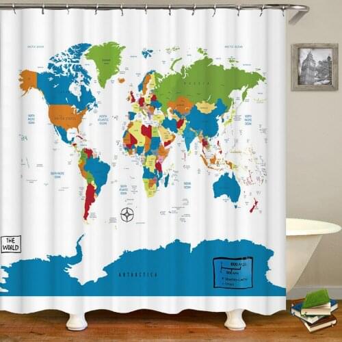 World Map Shower Curtains Waterproof Bathroom Curtain 3d Printed Fabric With Hooks Decoration Eco-friendly Shower Curtain