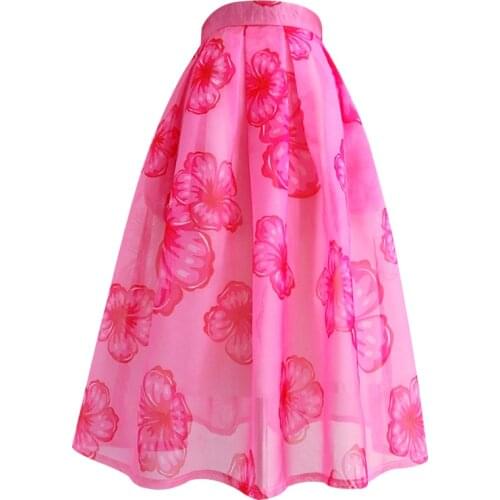 2021 summer printed Organza knee length ball gown skirt women high waist umbrella skirt plus size 2XL