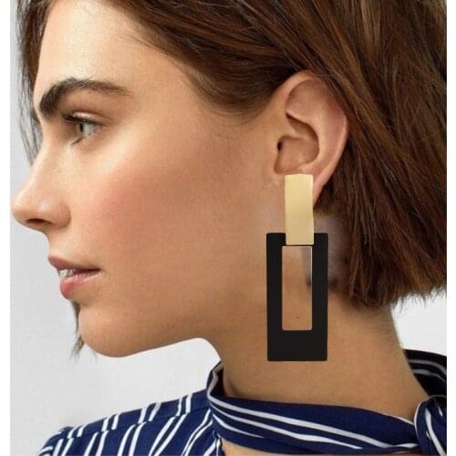 Fashion Square Dangle Drop Korean Earrings for Women Geometric Hollow Gold Black Earring Wedding 2021 Kolczyki Jewelry