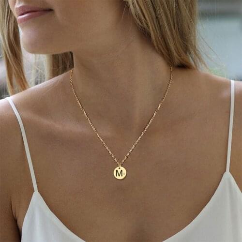 Personalized Coin Necklaces for Women, Small Circle Round Plate Pendant with AAA CZ Stone,Custom Mom Wife Female Collar Gift