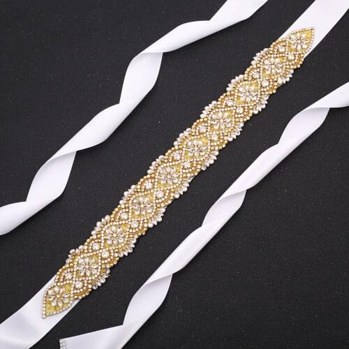 SESTHFAR Rhinestones Bridal Belt Crystal Wedding Dress Sash Belt With Pearls Beads For Wedding Prom Gown