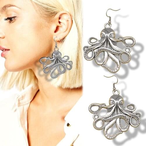 Retro Gold Big Octopus Cow Bull Head Animal Tentacle Sea Creature Kraken Dangle Earrings Fancy Dress Brinco Oorbellen Jewelry