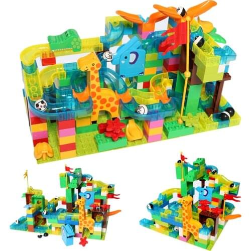 168PCS Marble Race Run Slide Bricks Maze Ball Track Building Blocks Assemble City Brick Set Toys For Children Jungle Adventure