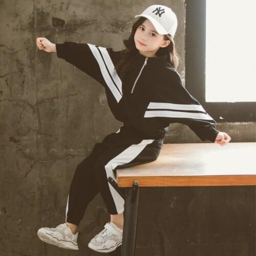 2020 Girls Clothing Sets Short Sleeve letter sweatshirt+Pants 2Pcs Autumn black Kids Sportwear Children Clothes Suits 4-12 Years