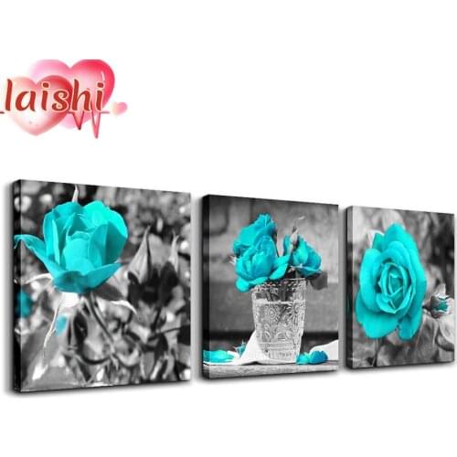 3pcs Diy Blue rose full round square Diamond Painting Art Diamond Picture stitch cross Rhinestone Mosaic Gift Home Wall Decor