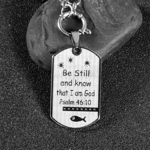 Mens Stainless Steel Necklace Be Still And Know That I am God Christian Pendant PrayerJewellery