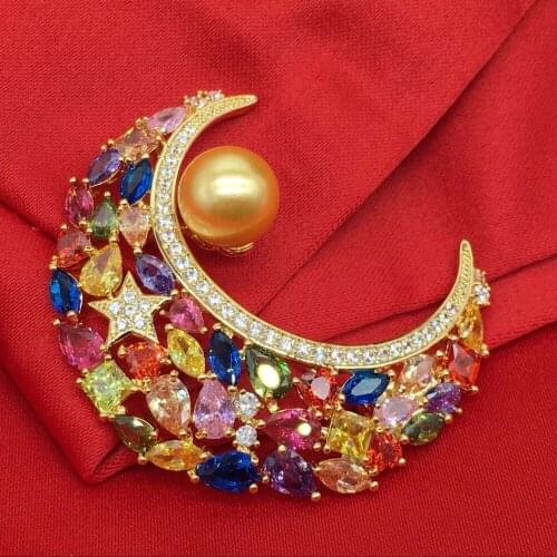 ALPHONSE Exquisite Moon Brooch Pearl Ms. Zircon Brooch Christmas Ornament Gift Pin Pendant