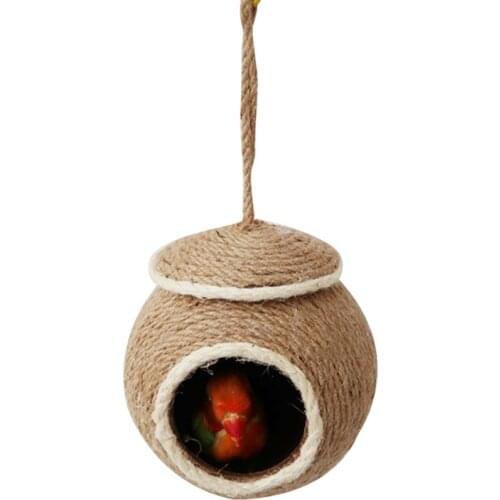 Squirrel Bed Creative Hemp Woven Hanging Hamster Bed Cute Coconut Shape Pet Cave Nest For Small Animals Pet Supplies