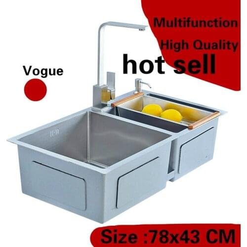 Free shipping Apartment kitchen manual sink double groove do the dishes 304 stainless steel high quality hot sell 78x43 CM