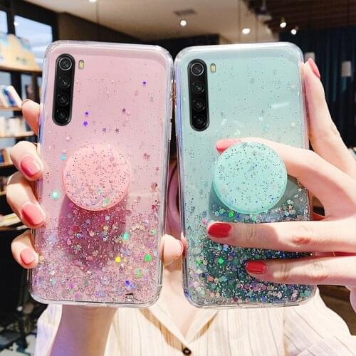 Glitter Star Silicone Case For Xiaomi Redmi Note 8 7 K20 Pro Phone Cover For Mi A3 A2 9 Lite CC9 9T CC9e With Holder Bling Cover
