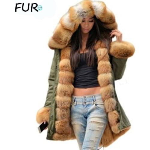 Brand American Military Camouflage Army Parka Long Women Military Coat with Thick Real Saga Fox Fur Hooded Wadded Jacket